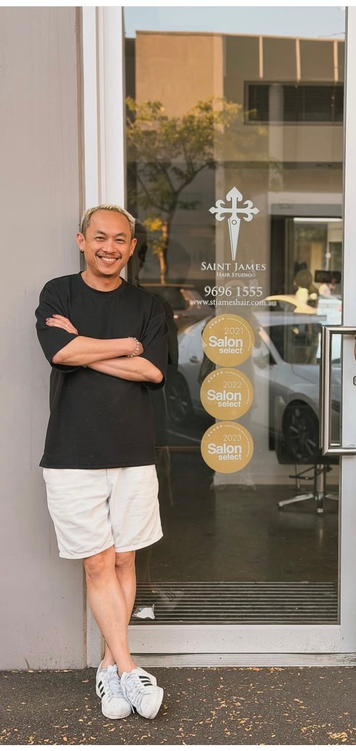 James outside the Saint James Hair studio